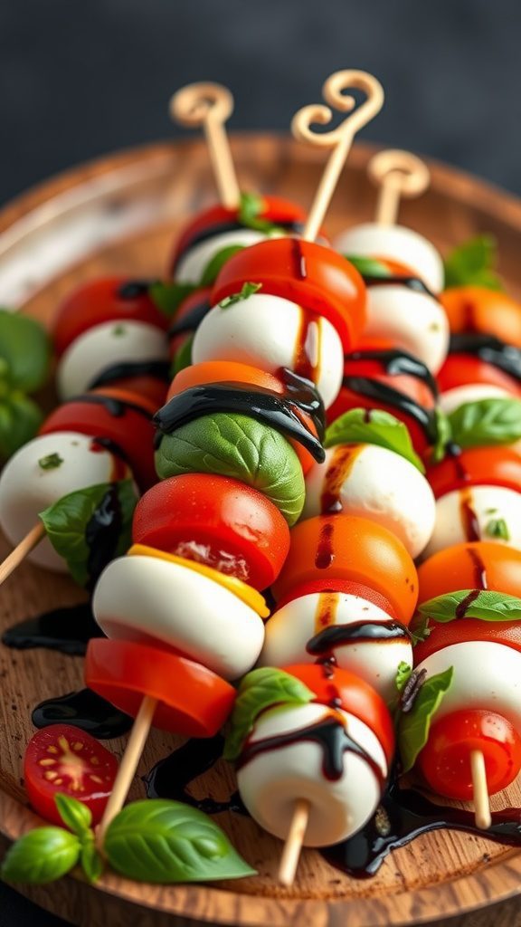 caprese skewers with balsamic glaze