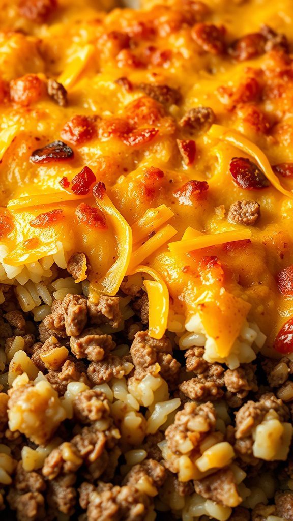 cheddar crusted ground beef and rice casserole
