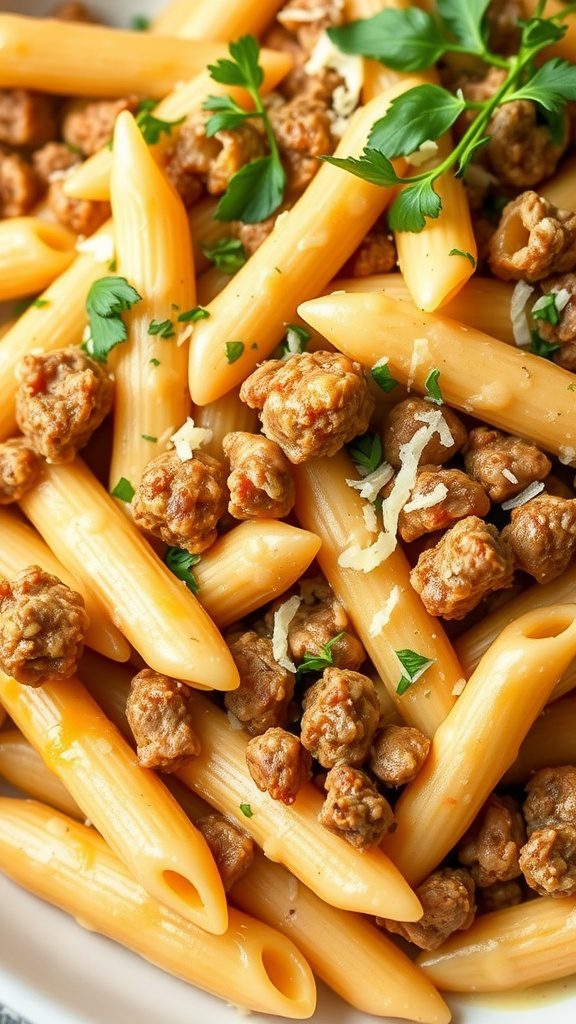 cheesy penne with garlic ground beef cheesy penne with garlic ground beef