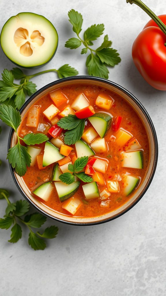 chilled gazpacho with fresh vegetables