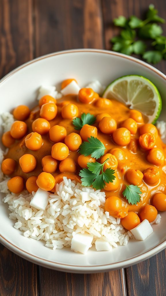 coconut curry chickpeas with jasmine rice