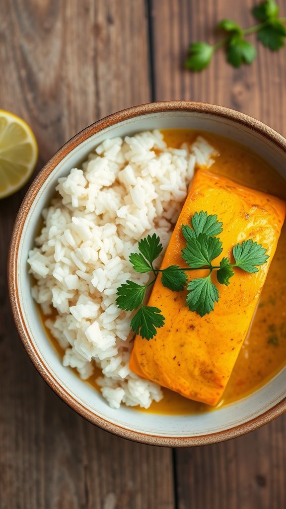 coconut curry salmon with rice