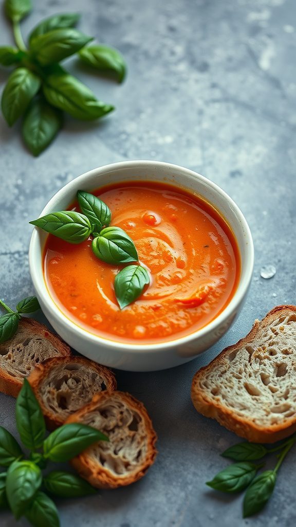 creamy tomato basil soup with gluten free bread