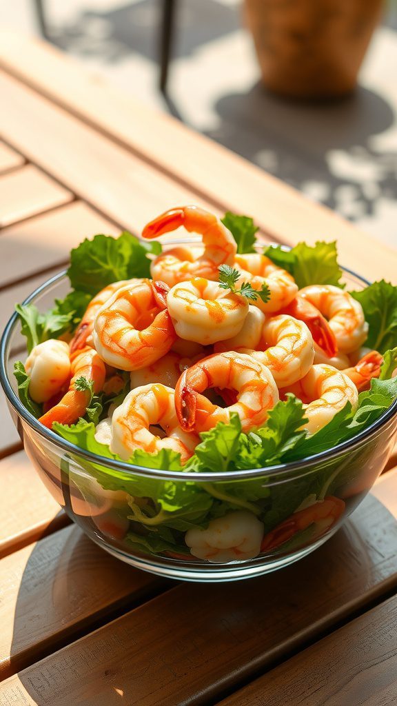 fresh shrimp cocktail salad with crisp mixed green