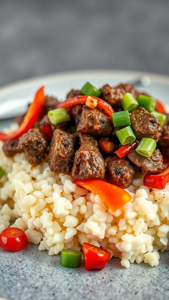 high protein ground beef cauliflower rice bowl