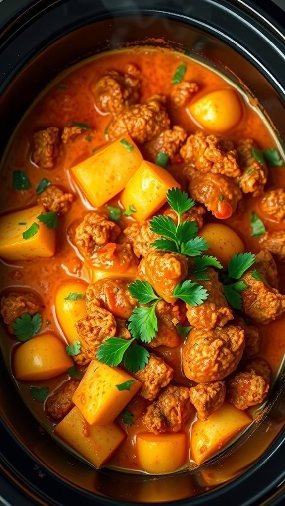 indian butter ground beef potato curry crockpot