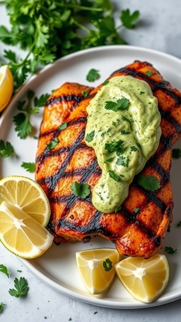 juicy peruvian grilled chicken with zesty green sa