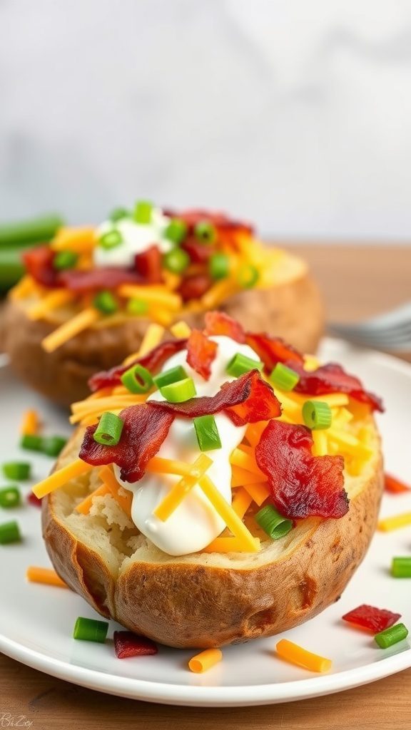 loaded baked potatoes with cheddar and bacon loaded baked potatoes with cheddar and bacon