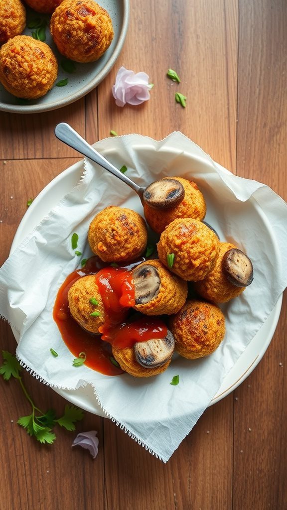 mushroom risotto balls with marinara