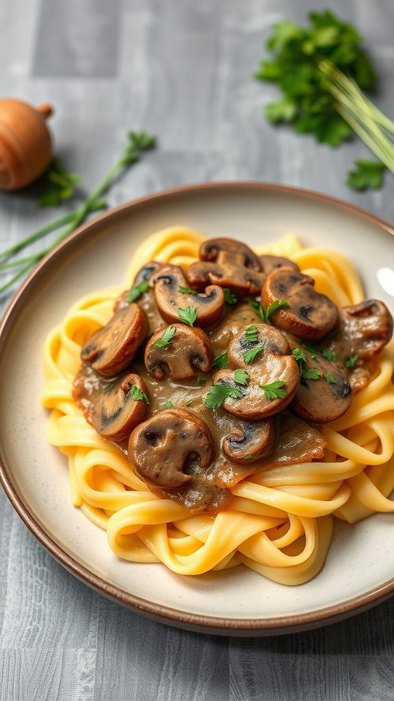 mushroom stroganoff with egg noodles