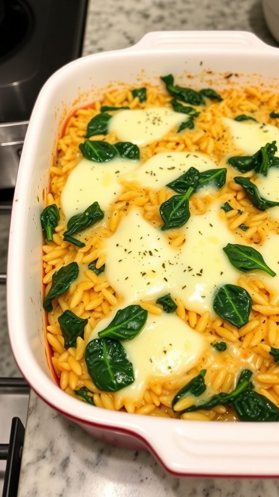 orzo bake with mozzarella and spinach orzo bake with mozzarella and spinach