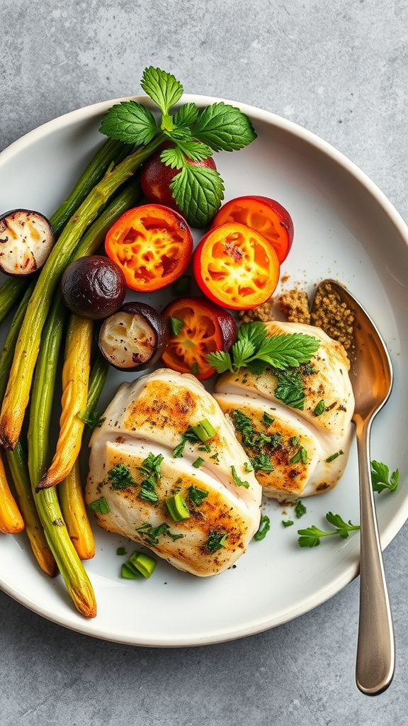pesto chicken with grilled vegetables