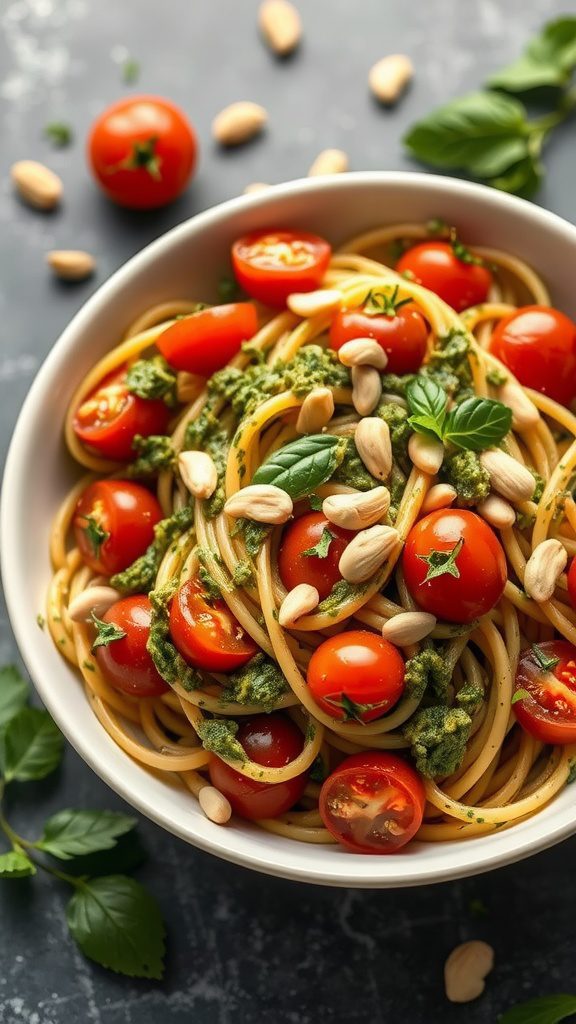 pesto pasta with cherry tomatoes 1 pesto pasta with cherry tomatoes 1