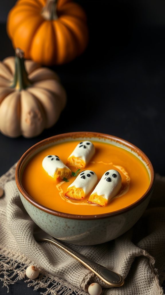 pumpkin soup with ghostly croutons