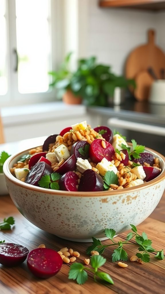 quick and nutritious beetroot feta and grain salad