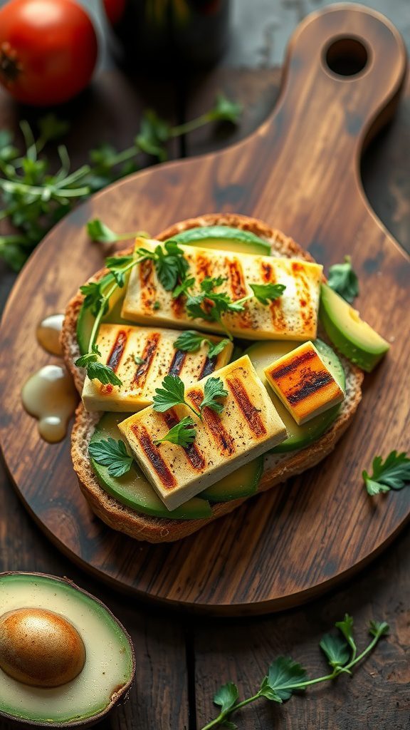 quick open rye sandwich with halloumi avocado