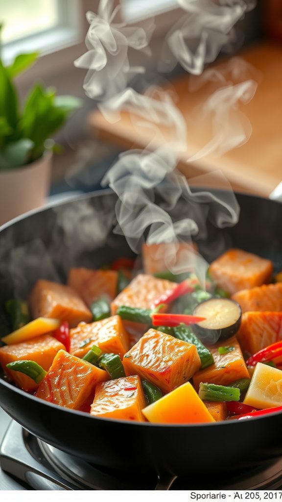 salmon and vegetable stir fry