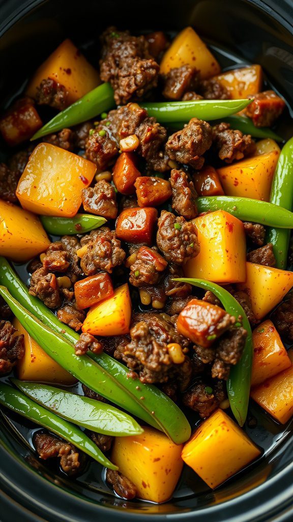 slow cooker chinese ground beef and potato stir fr
