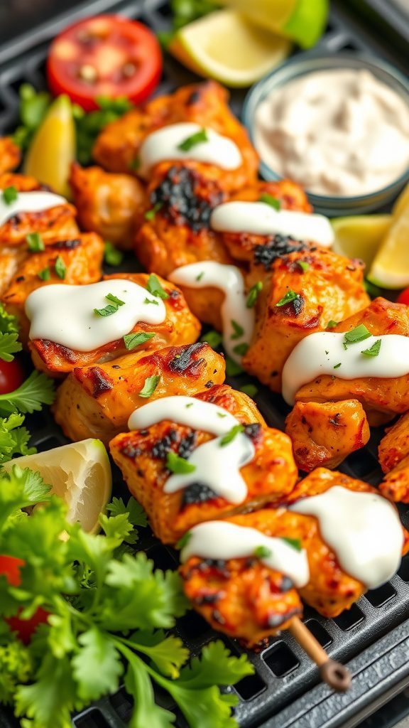 spicy chicken kebabs with garlic yogurt sauce