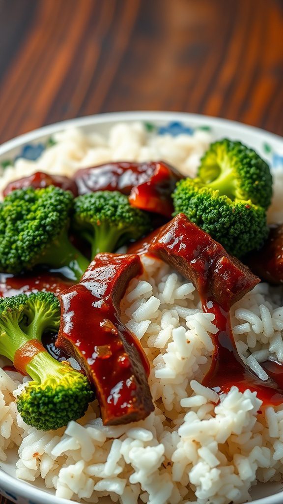 teriyaki ground beef broccoli rice bowl