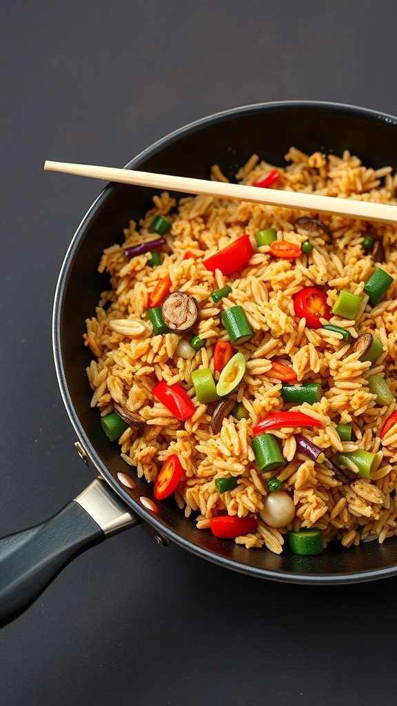 vegetable fried rice in a skillet vegetable fried rice in a skillet