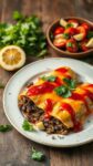 Vegetarian black bean enchiladas served with a side salad