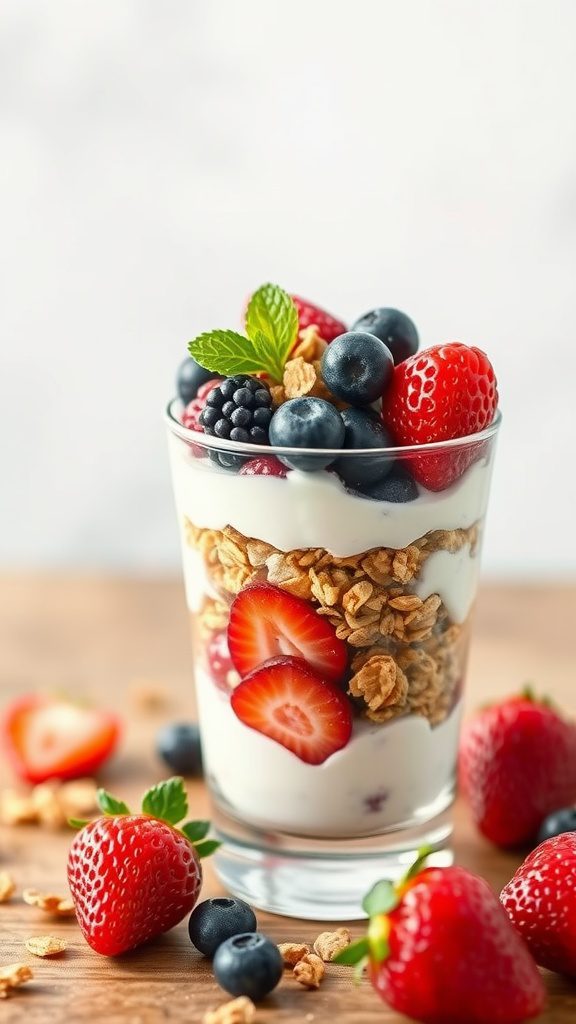 yogurt parfait with granola and berries