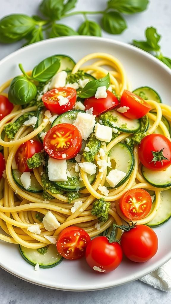 zucchini noodles with pesto and cherry tomatoes 1