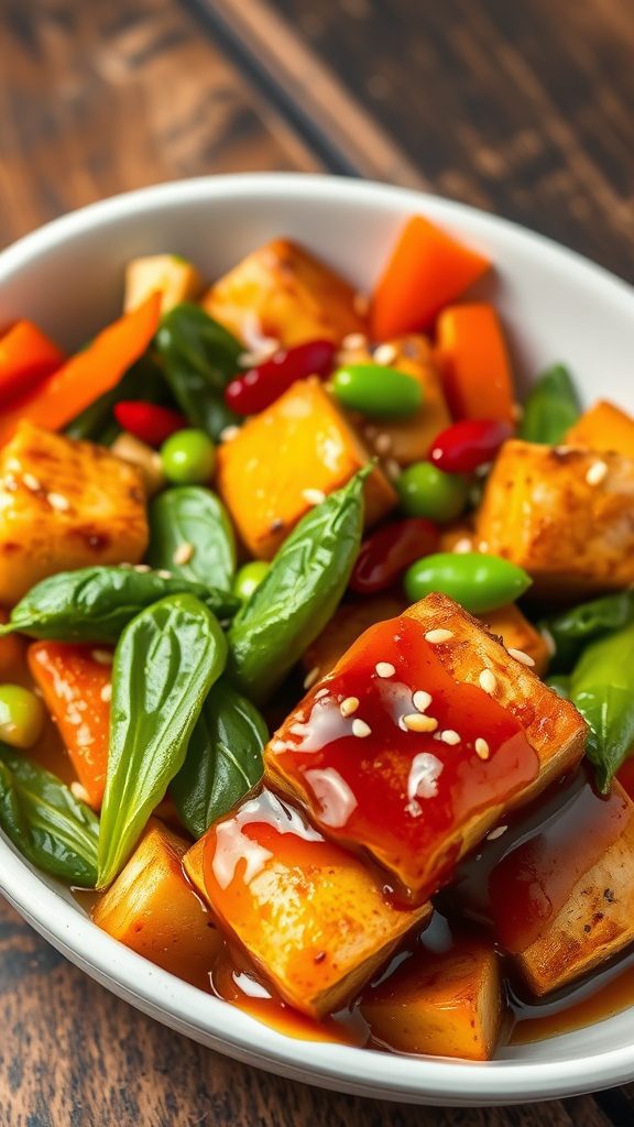 apricot glazed tofu stir fry