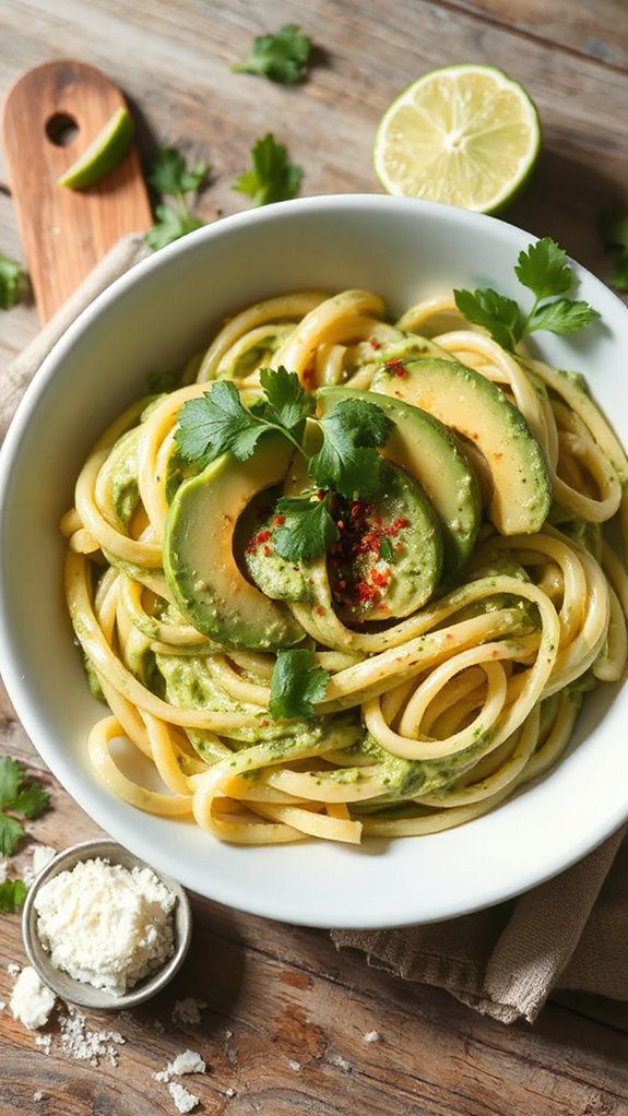 avocado pasta with pesto