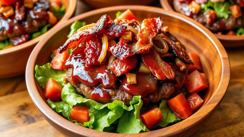 bacon infused bbq burger bowl