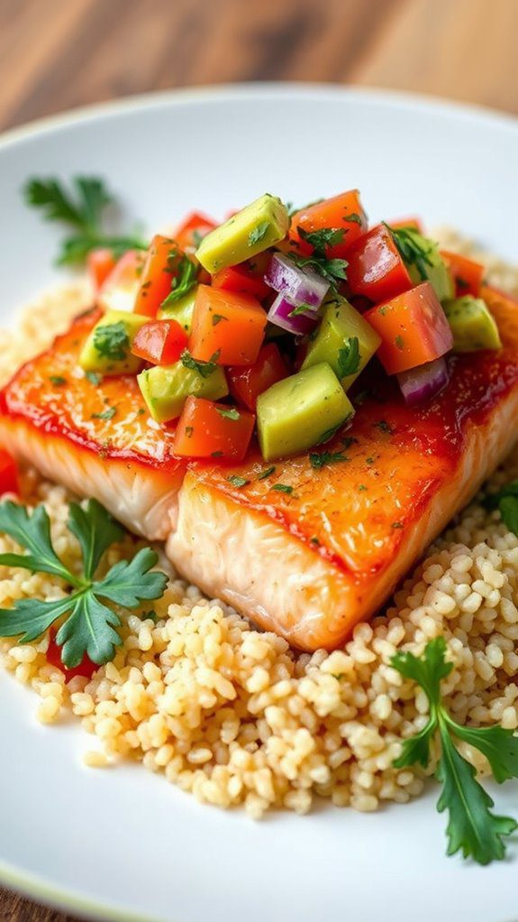 baked salmon topped with salsa