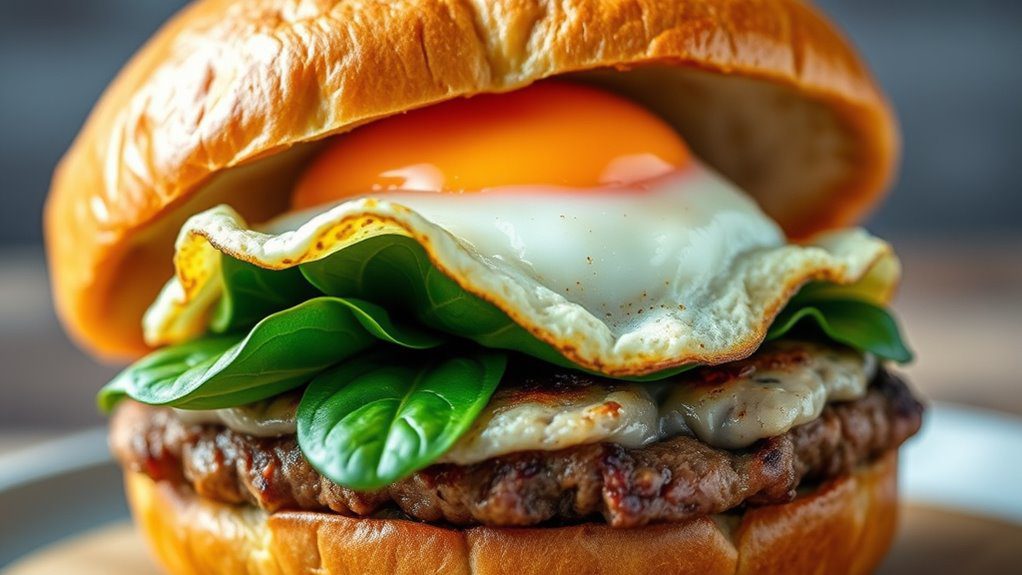 breakfast burger with spinach