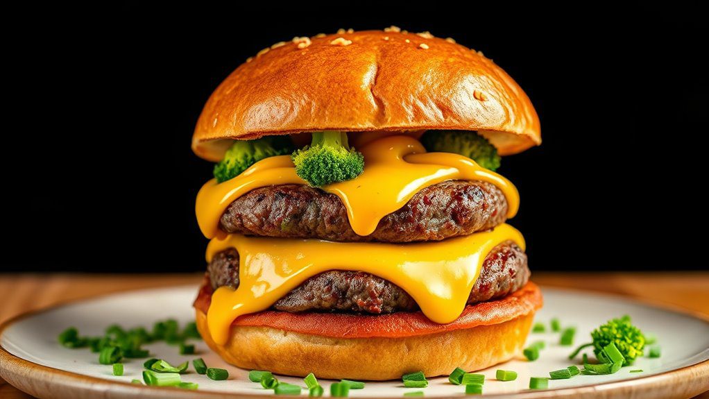 broccoli cheddar stuffed burgers