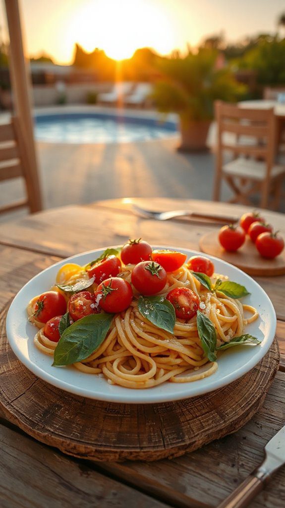 caprese pasta with basil