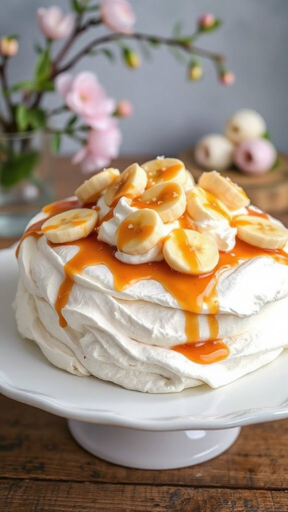 caramelized banana pavlova dessert