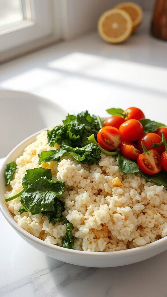 cauliflower rice and greens