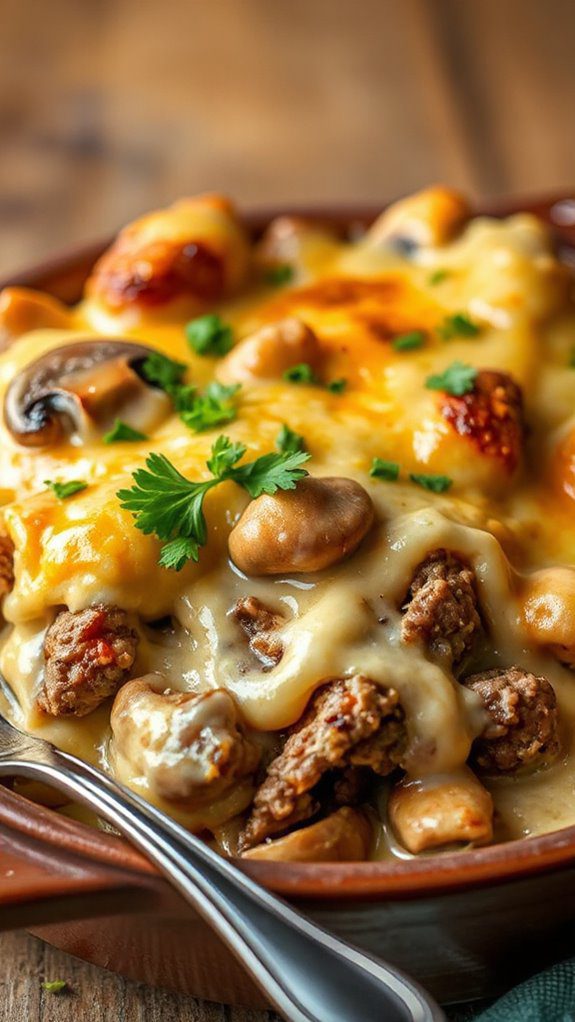 cheesy beef mushroom casserole