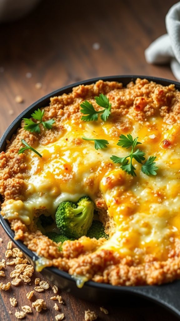 cheesy broccoli oat casserole