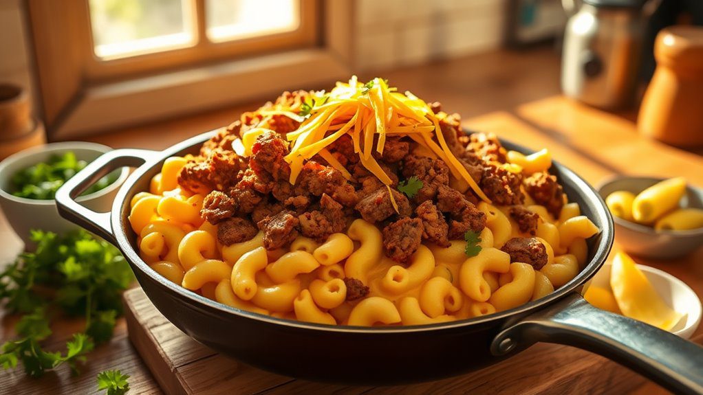 cheesy burger pasta dish