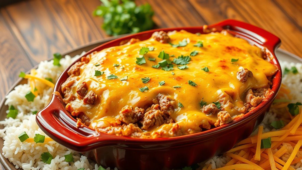 cheesy hamburger rice casserole