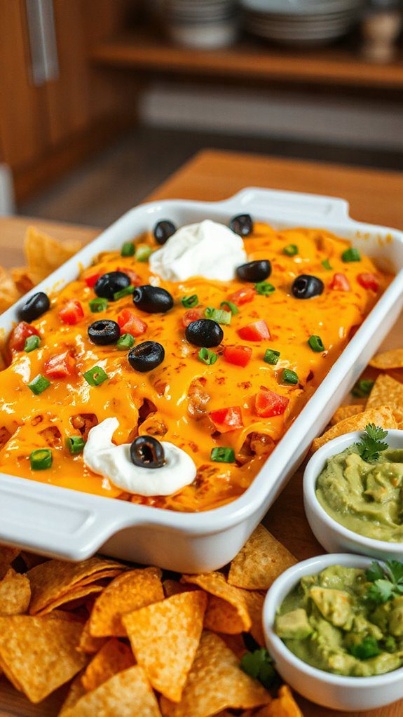 cheesy layered nacho dish