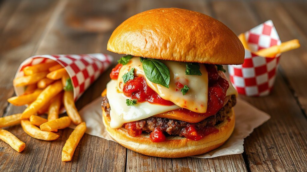 cheesy pizza inspired burger cheesy pizza inspired burger