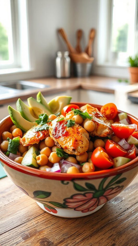 chickpeas and chicken bowl
