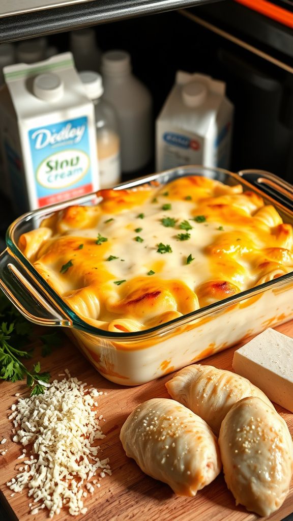 creamy chicken pasta bake