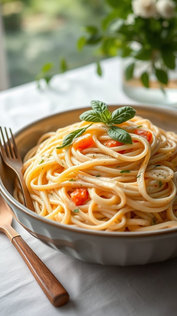 creamy pasta packed veggies