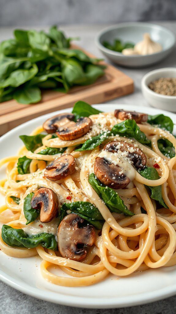 creamy spinach mushroom pasta