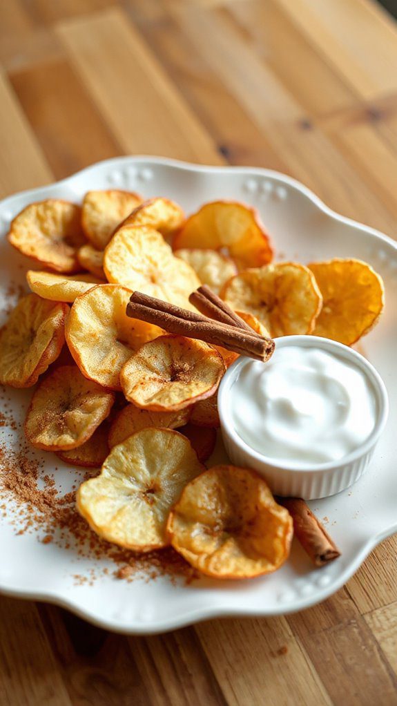 crispy cinnamon coated apple slices