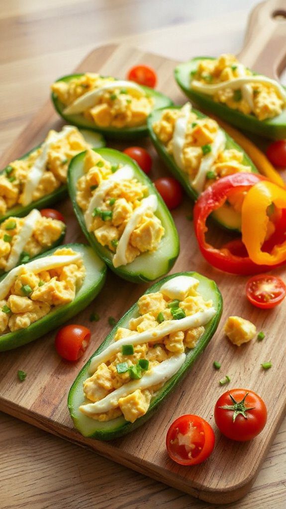 cucumber boats filled with egg salad cucumber boats filled with egg salad