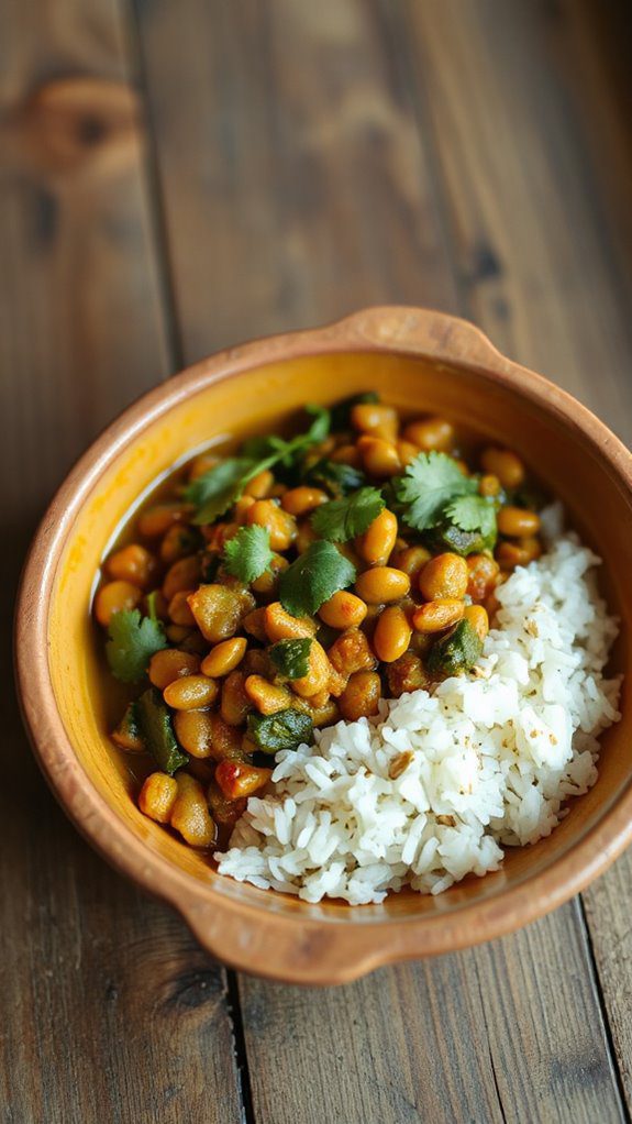 curried lentils served with rice